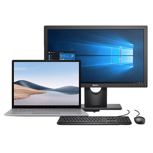 Desktop computer, laptop, keyboard and mouse