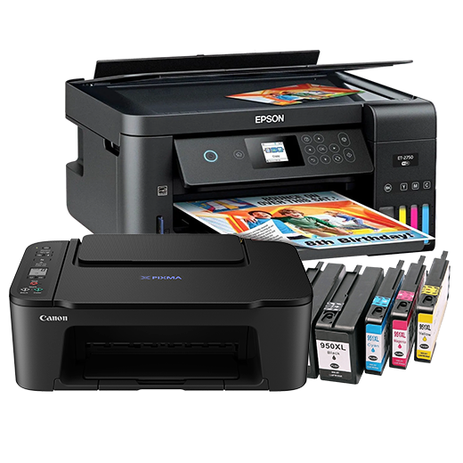 Printers with ink and toner cartridges
